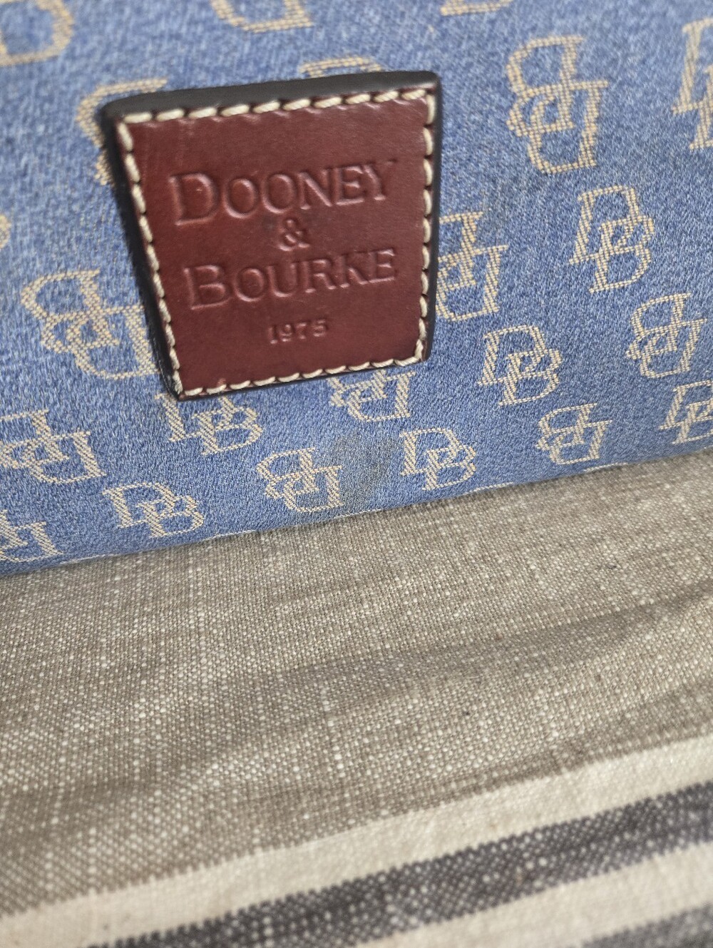Dooney & Bourke Blue Denim Logo Hobo with Brown Trim, Medium East/West Slouch - Picture 6 of 17
